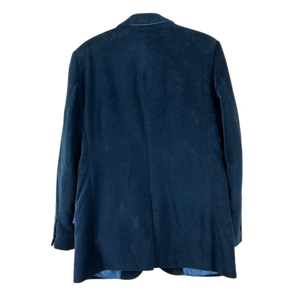 Dragonfly Mens Blue Velvet Velour Smoking Jacket Blazer Dress Coat Size Medium